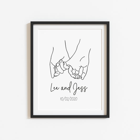 Couples print, holding hands line drawing couples cute unframed wall art poster print