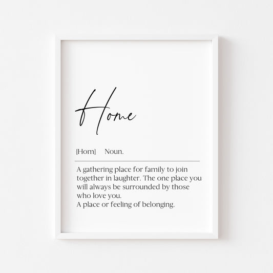 Home definition, definitions, home hallway unframed wall art poster print, home decor, definition prints, home family wall art poster print