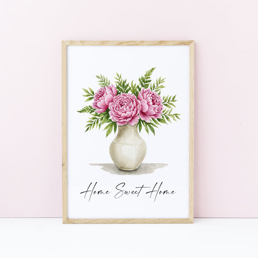 Home Sweet Home Print Peonies bouquet flower vase wall art poster (Unframed)