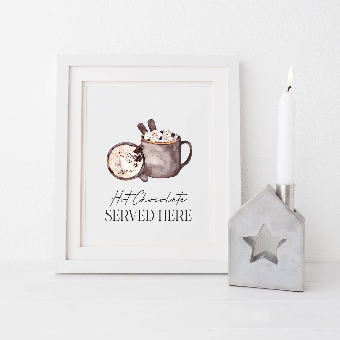 Hot chocolate served here watercolour hot drink xmas seasonal unframed wall art poster print (Copy)
