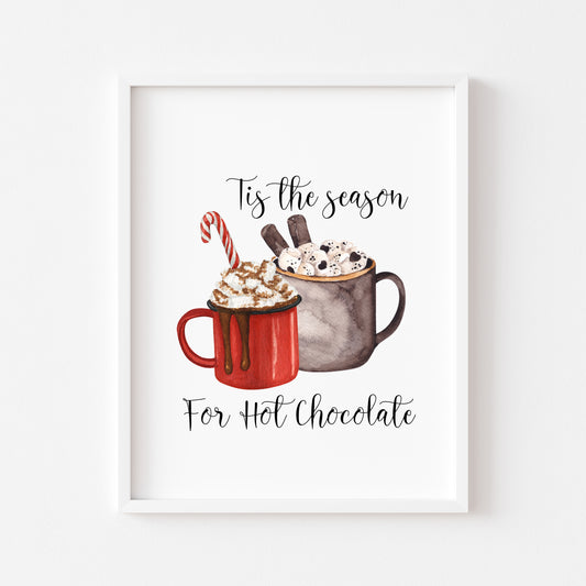Tis the season for hot chocolate red watercolour Christmas seasonal unframed wall art poster print