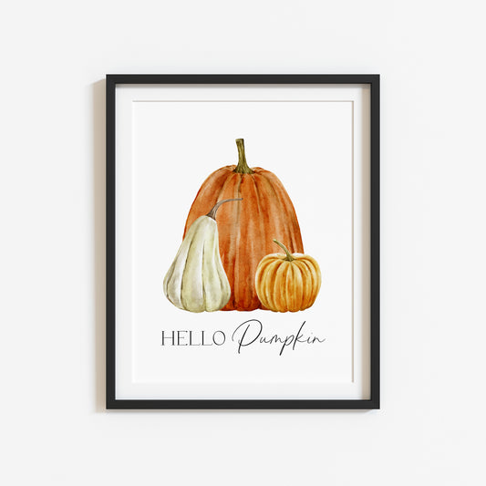 Hello Pumpkin watercolour Pumpkin trio set illustration fall unframed wall art poster print