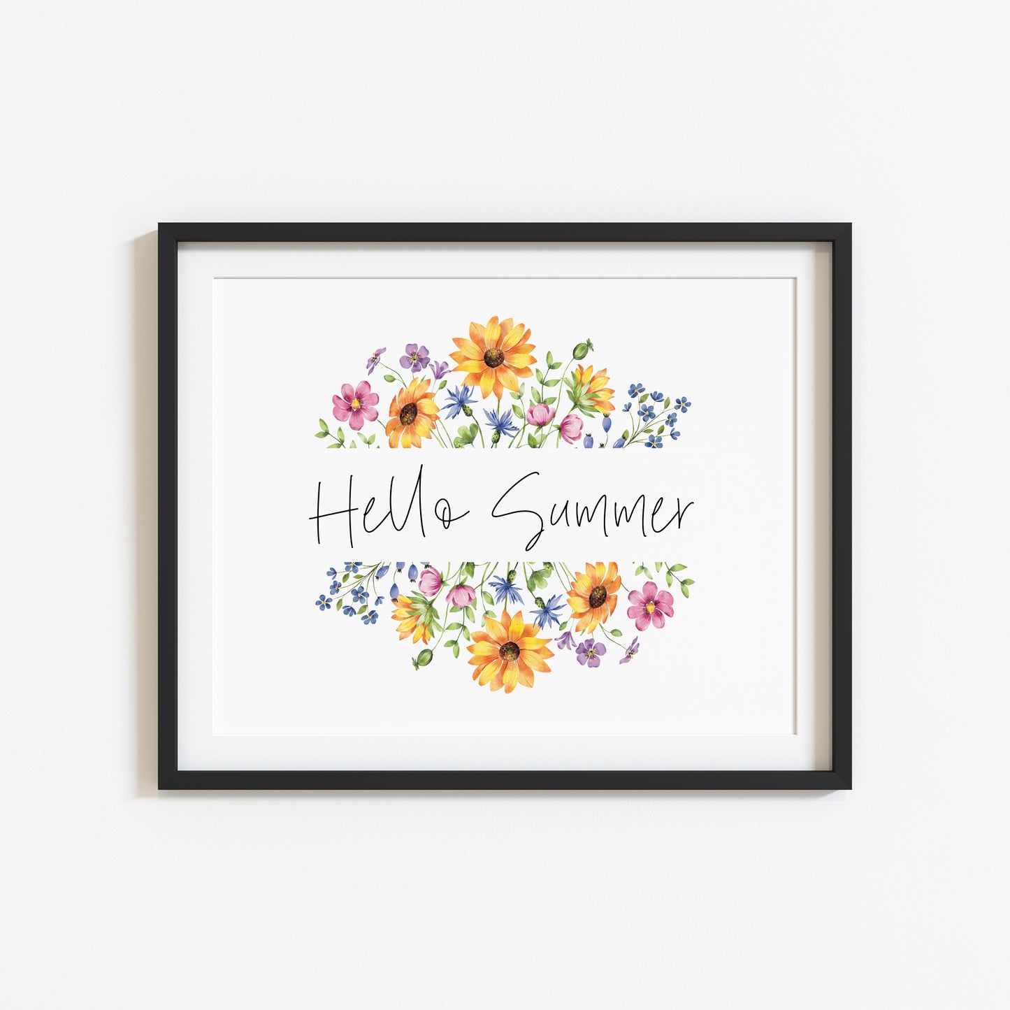 Hello Summer wildflower multicolour flower floral bouquet wreath landscape seasonal home unframed wall art poster print