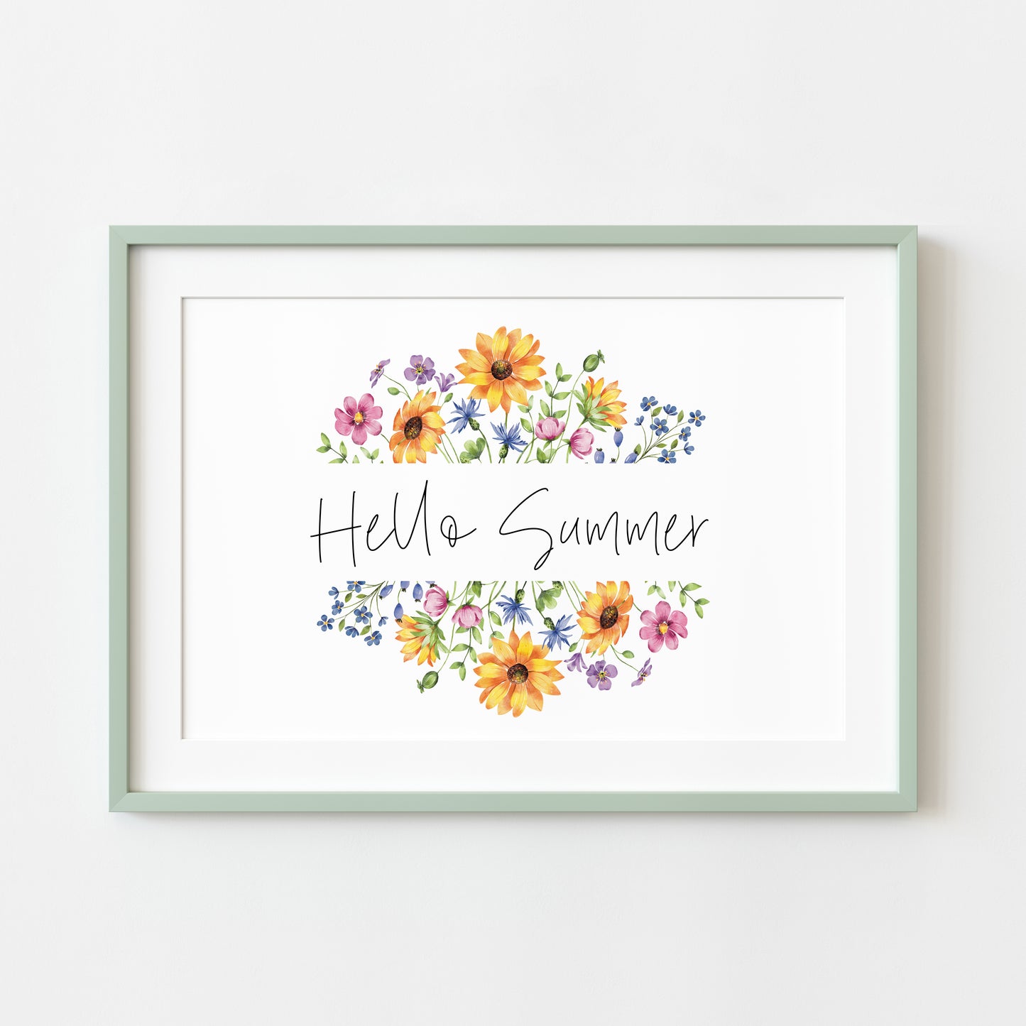Hello Summer wildflower multicolour flower floral bouquet wreath landscape seasonal home unframed wall art poster print