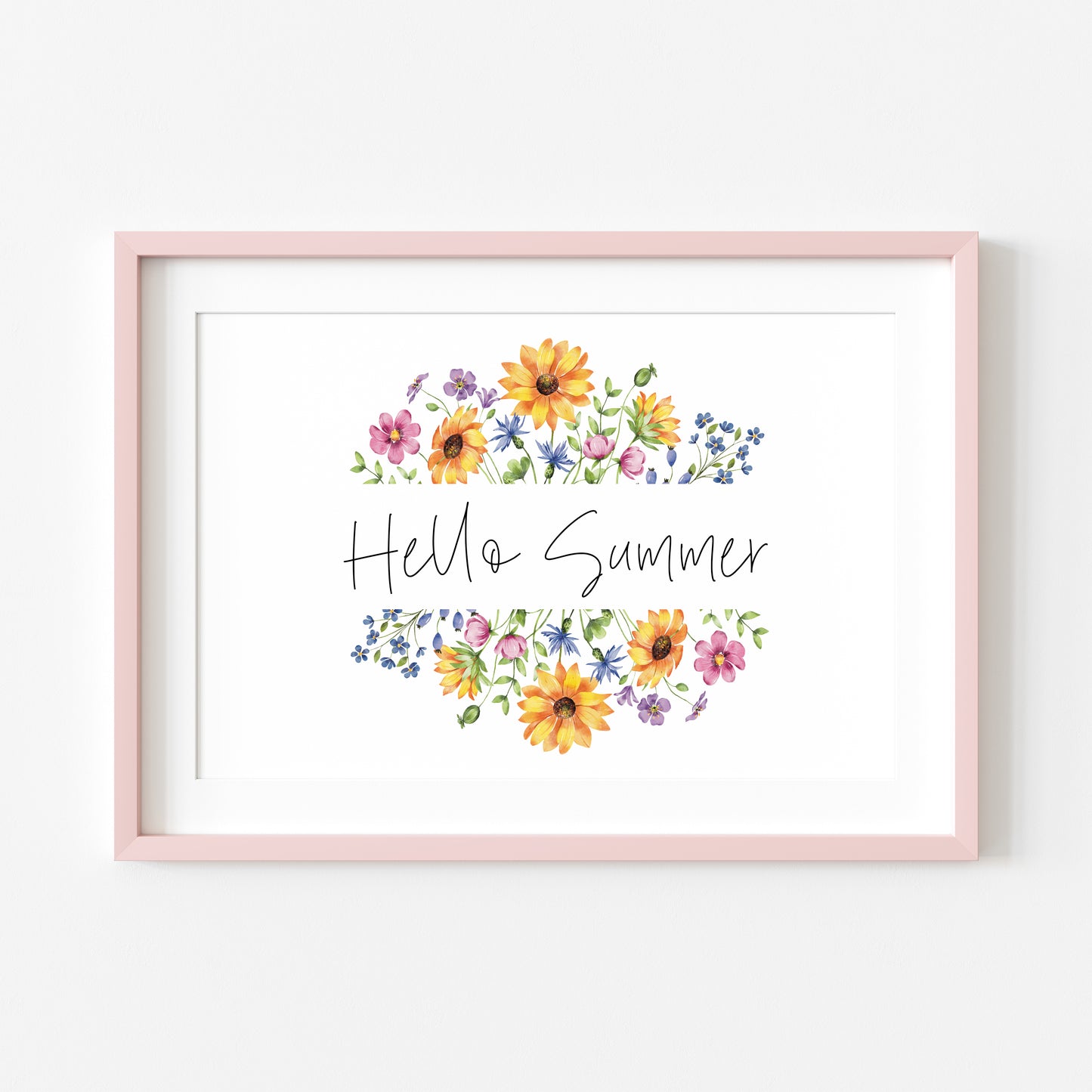 Hello Summer wildflower multicolour flower floral bouquet wreath landscape seasonal home unframed wall art poster print