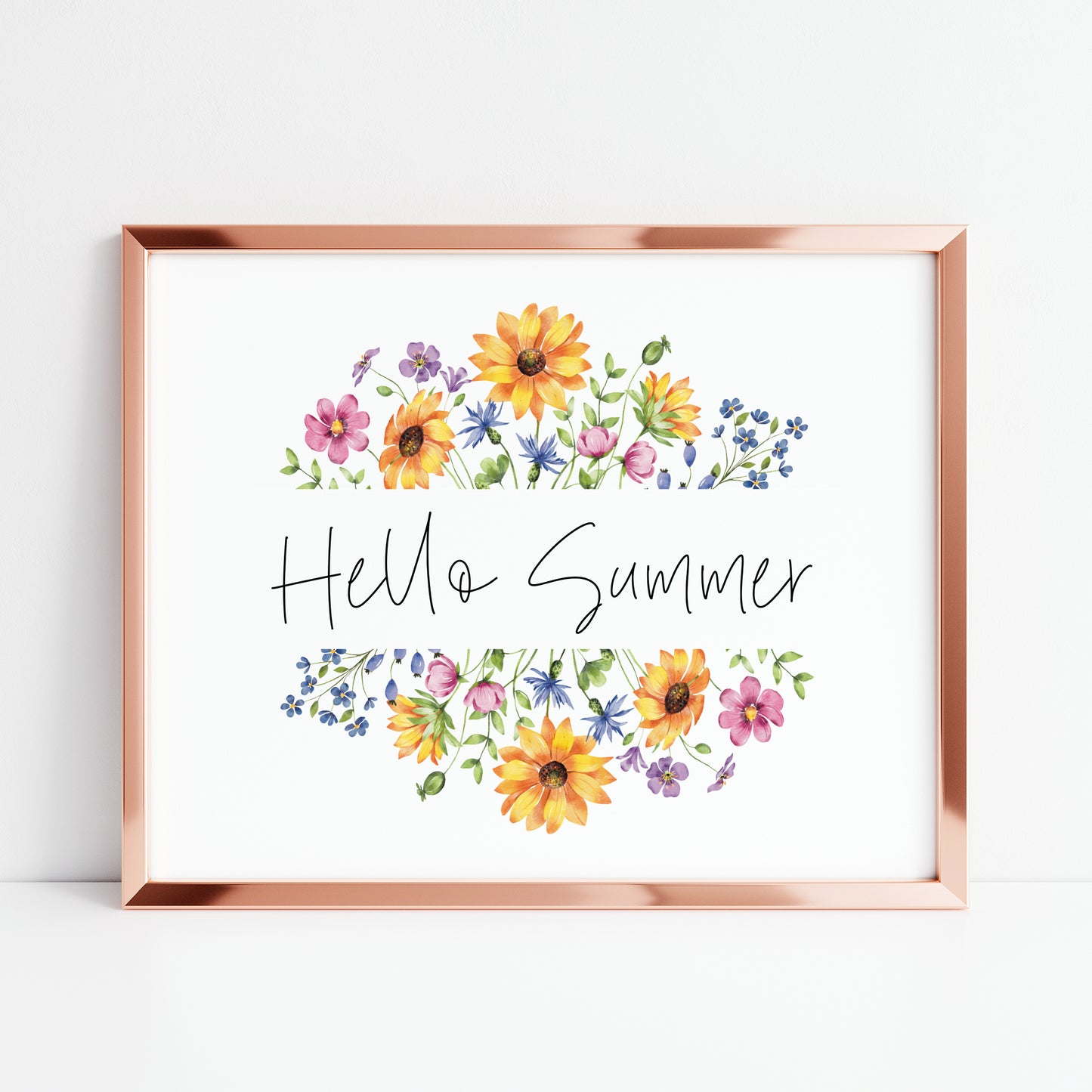 Hello Summer wildflower multicolour flower floral bouquet wreath landscape seasonal home unframed wall art poster print