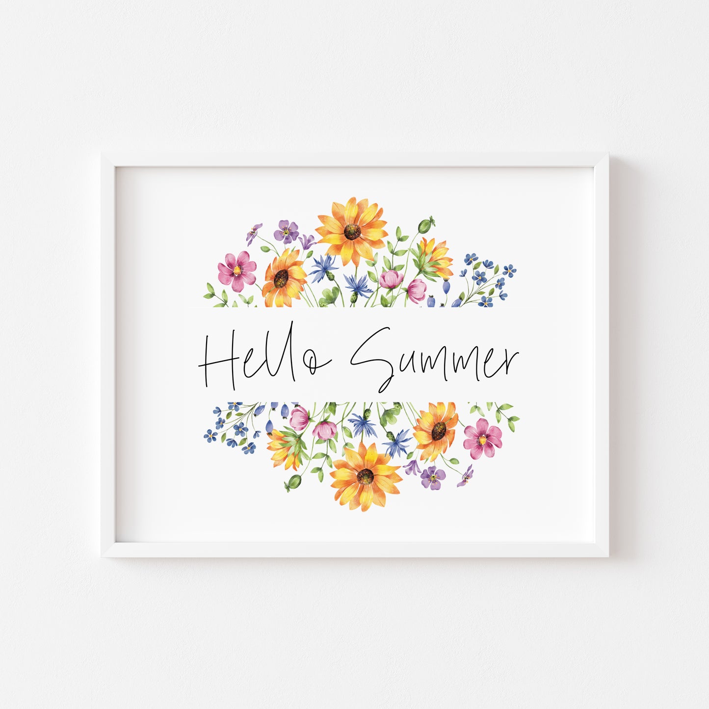 Hello Summer wildflower multicolour flower floral bouquet wreath landscape seasonal home unframed wall art poster print