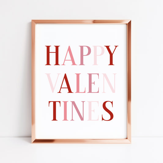 Valentines day print, Happy Valentines red and pink block letter home unframed wall art