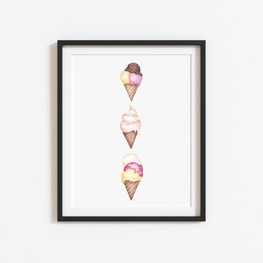 Summer Ice creams watercolour pastel ice cream fun illustration unframed wall art poster print