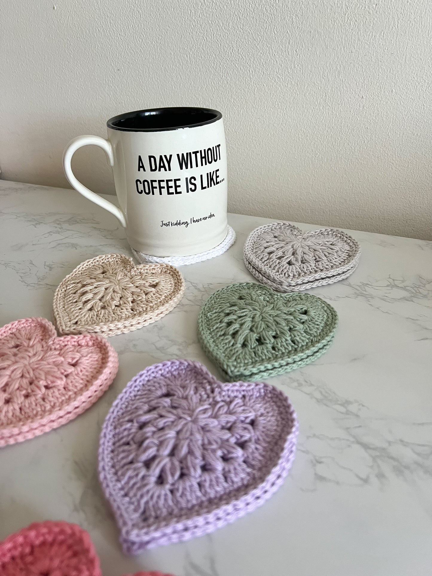 Set of 2 Heart shaped crochet coasters, handmade crochet home decor, handmade gifts, heart coasters, gift ideas, handmade crochet gifts