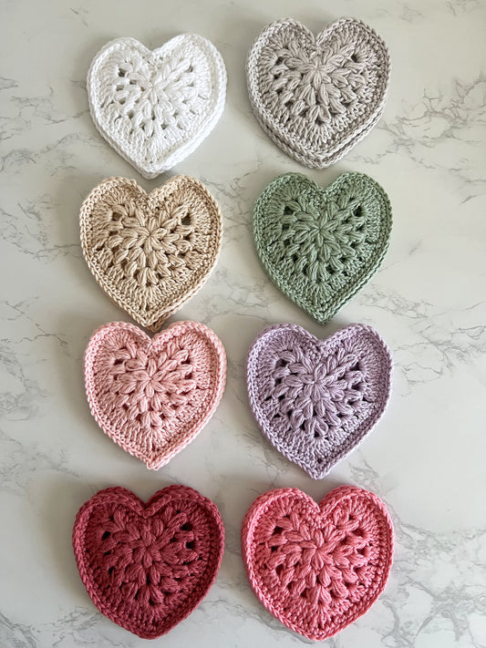 Set of 2 Heart shaped crochet coasters, handmade crochet home decor, handmade gifts, heart coasters, gift ideas, handmade crochet gifts