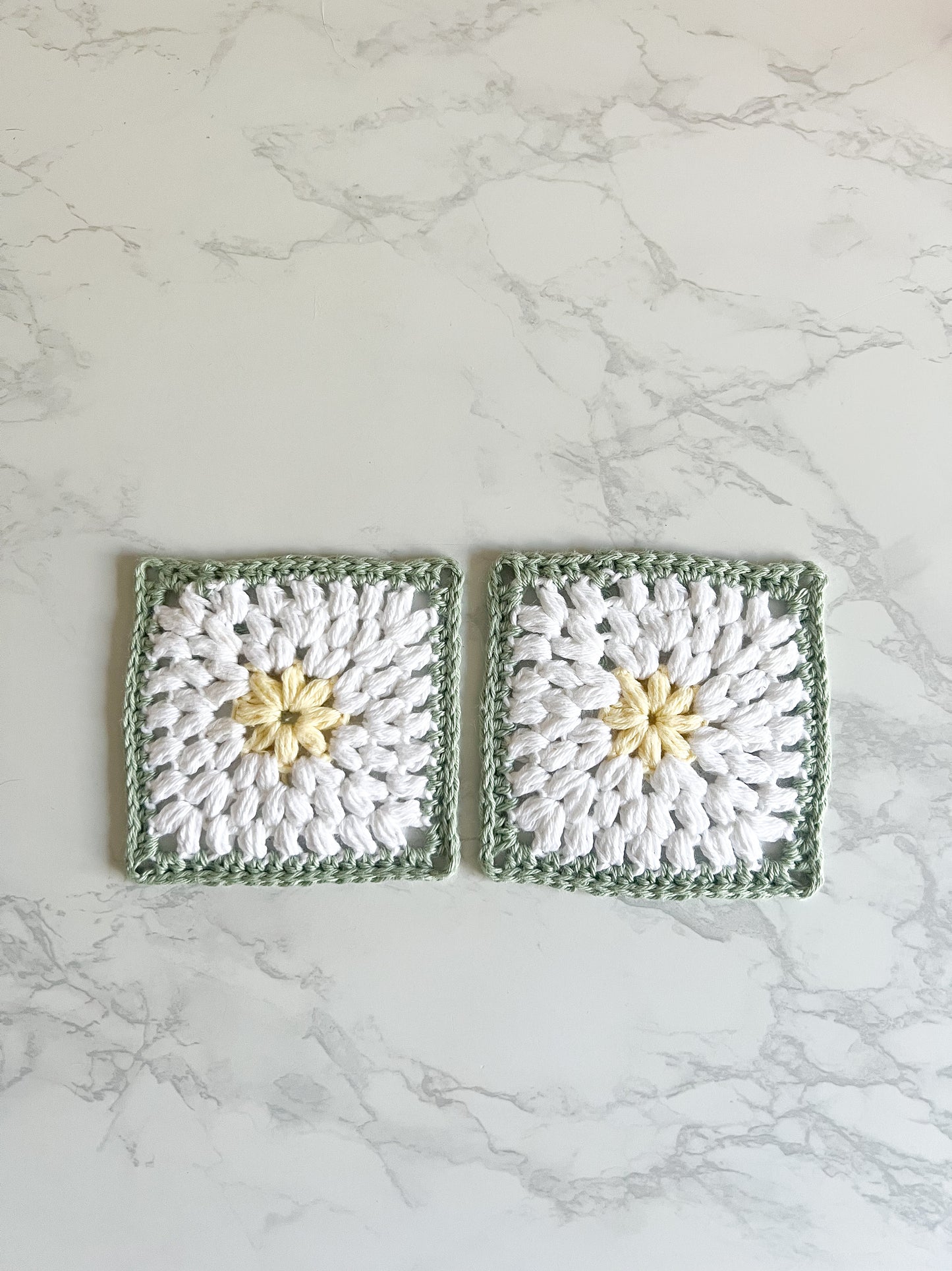 Set of 2 Daisy square handmade crochet coasters, daisy flower coasters, handmade crochet gifts, set of coasters, handmade crochet decor