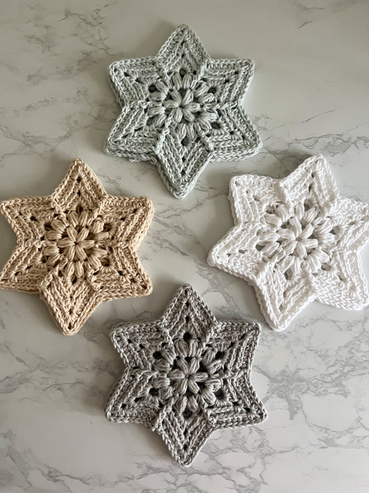 Set of 2 STAR style handmade crochet coasters, Christmas coasters, xmas handmade crochet gifts, set of coasters, handmade crochet decor