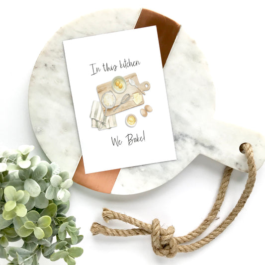 In this kitchen we bake watercolour kitchen baking illustration unframed wall art poster print