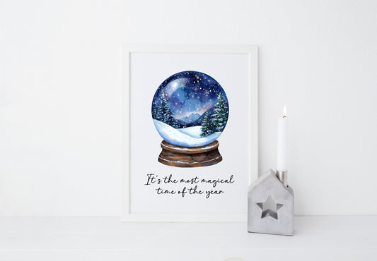 It's the most magical time of the year xmas snow globe blue seasonal Christmas winter unframed wall art poster print