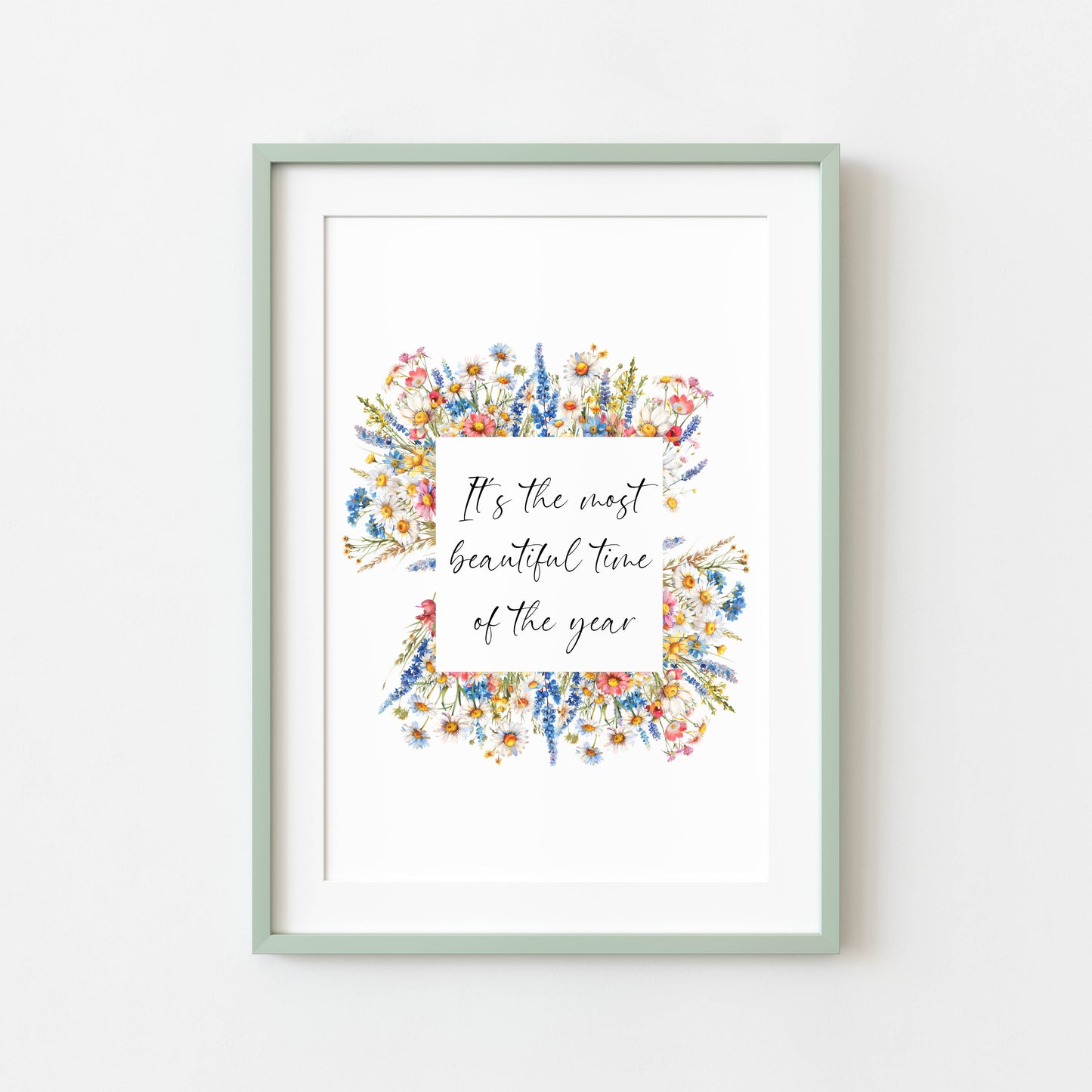 Summer print the most beautiful time of the year bright wildflowers floral wreath seasonal summer unframed wall art summer print summer home