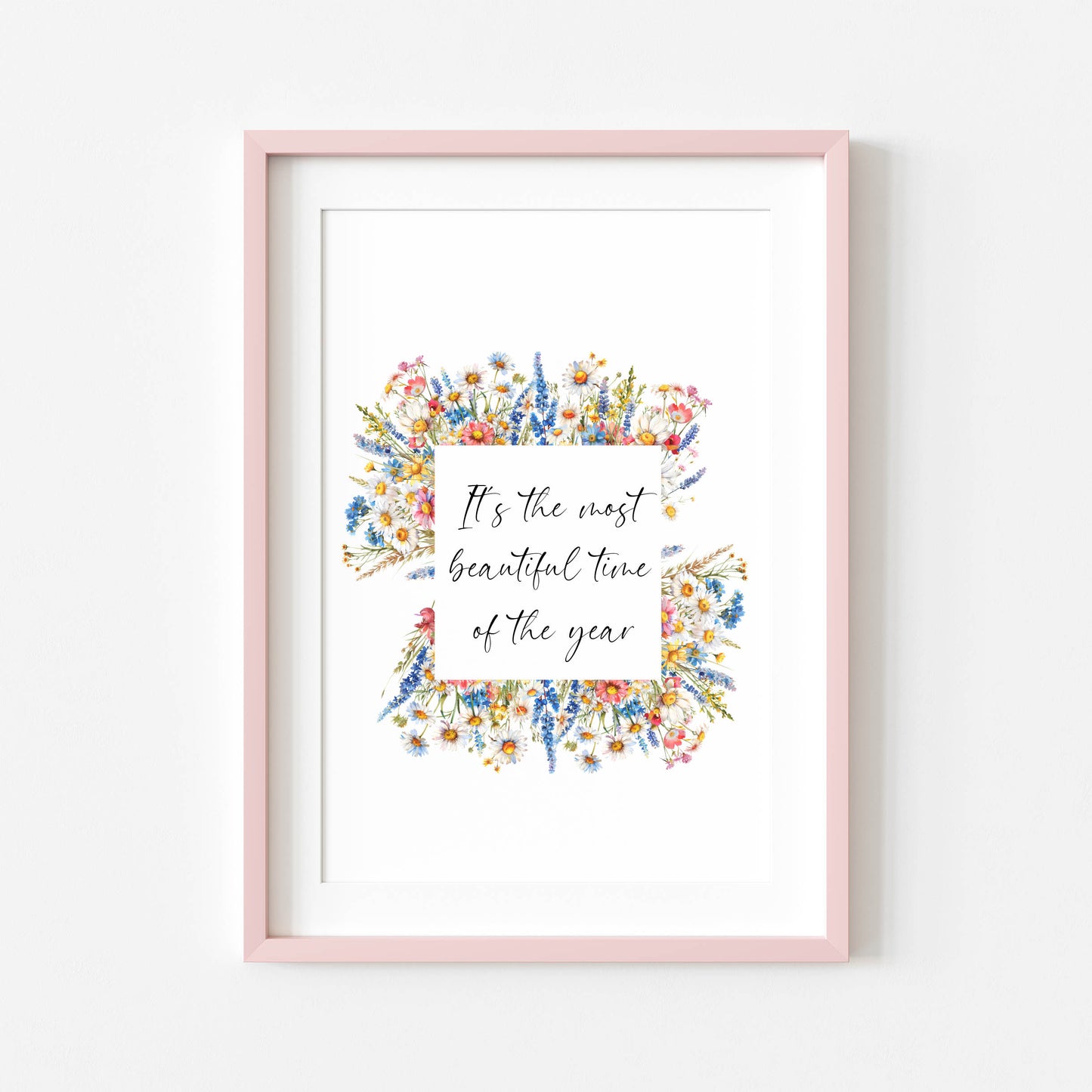 Summer print the most beautiful time of the year bright wildflowers floral wreath seasonal summer unframed wall art summer print summer home