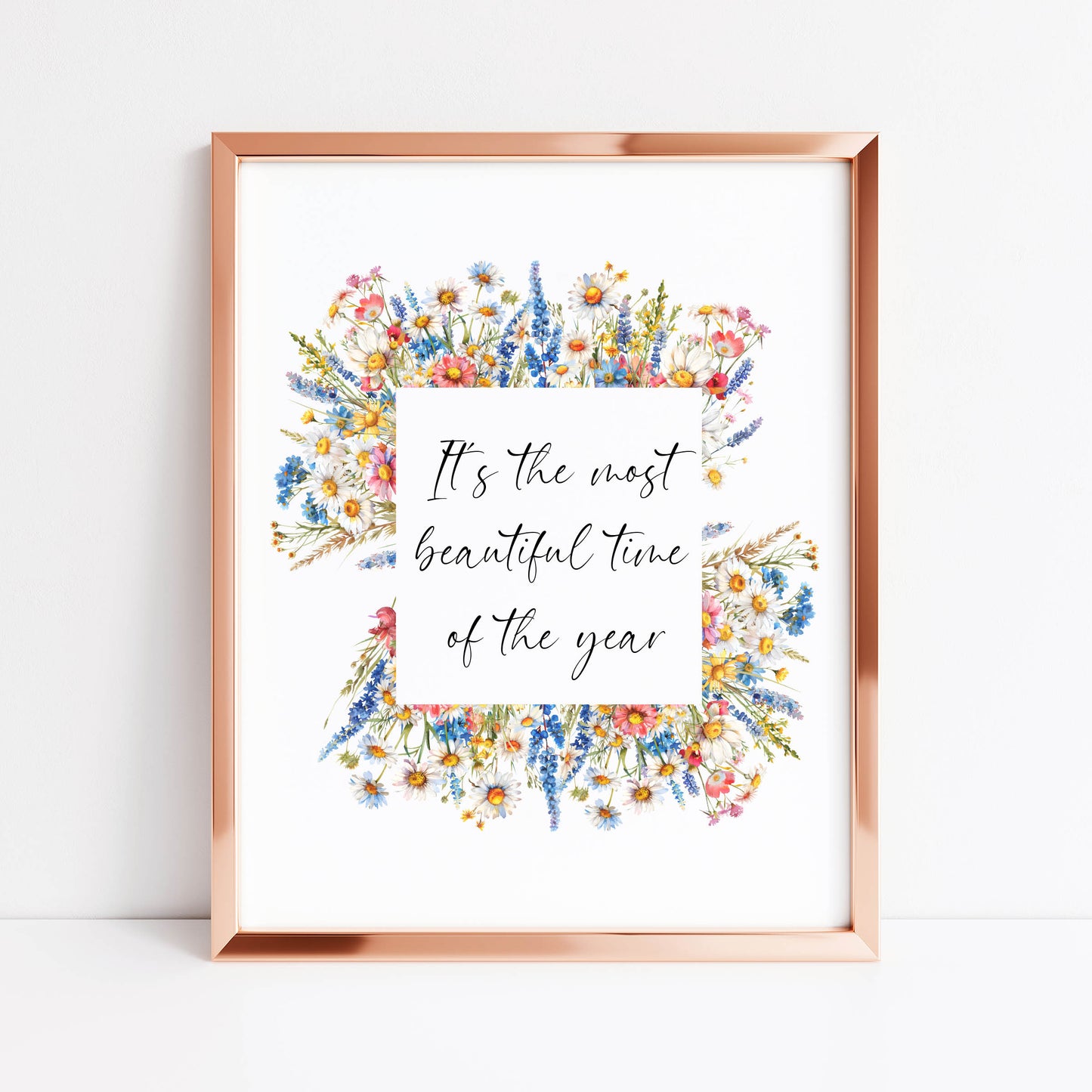 Summer print the most beautiful time of the year bright wildflowers floral wreath seasonal summer unframed wall art summer print summer home