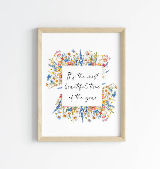 Summer print the most beautiful time of the year bright wildflowers floral wreath seasonal summer unframed wall art summer print summer home