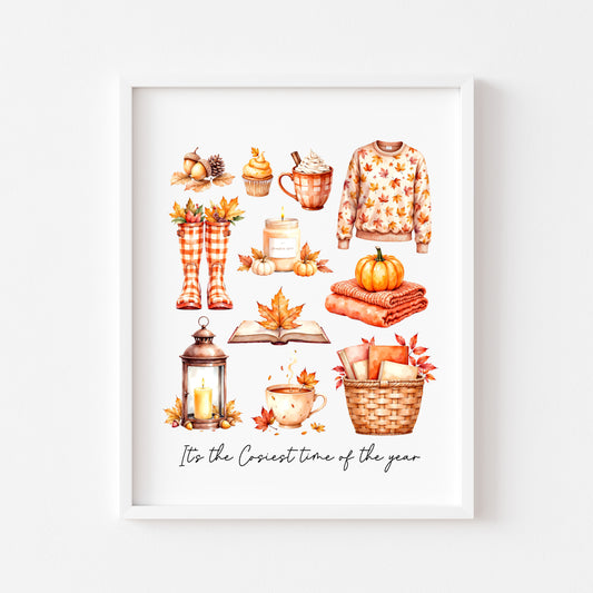 Autumn Favourites Print Cosy Home Decor orange chequered seasonal wall art poster (unframed)