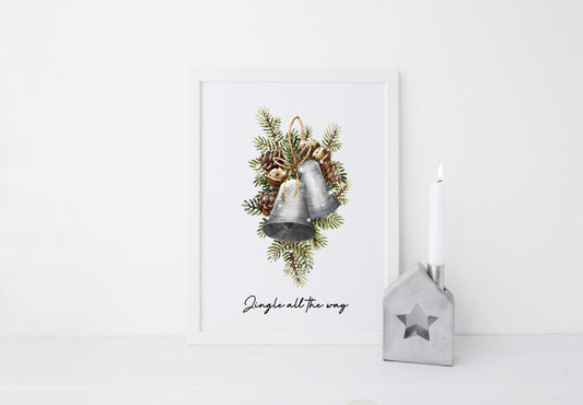 Jingle all the way Pinecone watercolour wreath bouquet xmas seasonal unframed wall art poster print