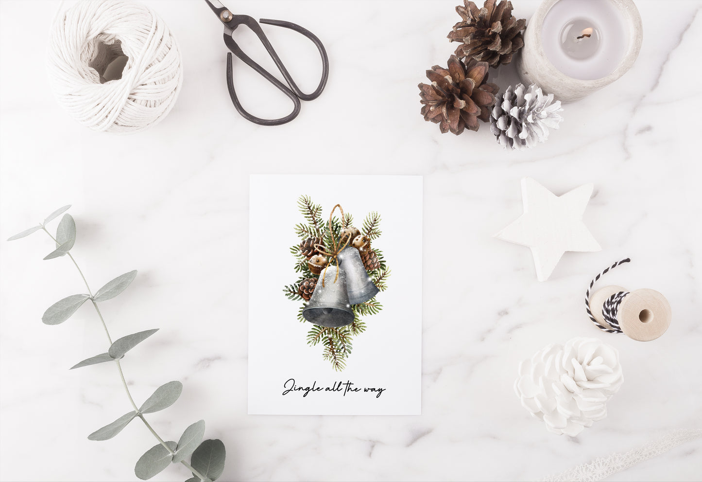 Jingle all the way Pinecone watercolour wreath bouquet xmas seasonal unframed wall art poster print