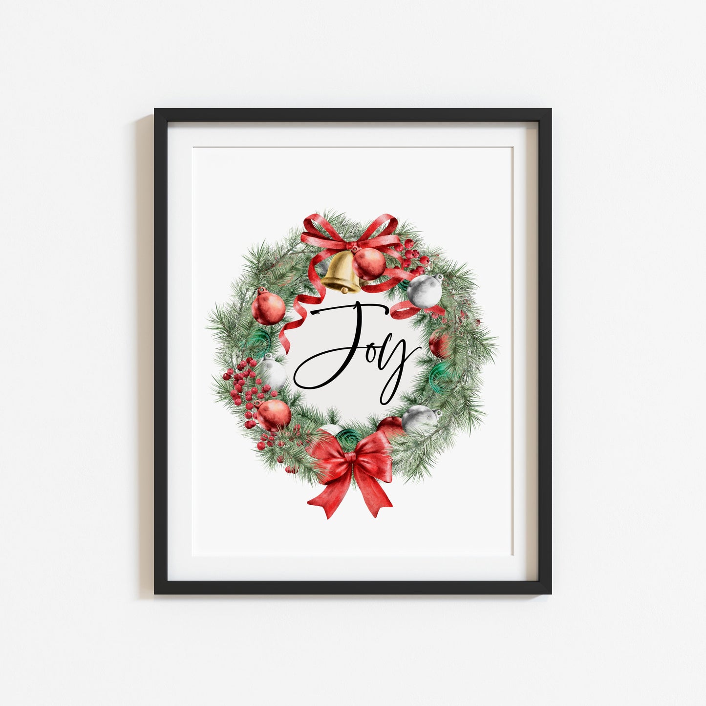 Joy watercolour Christmas home decor wreath xmas seasonal unframed wall art poster print