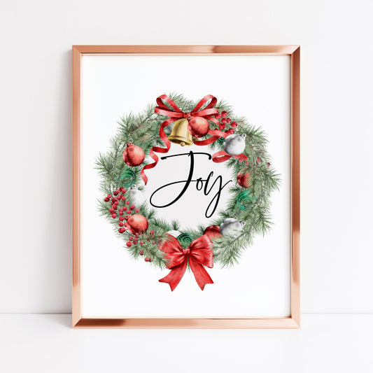 Joy watercolour Christmas home decor wreath xmas seasonal unframed wall art poster print