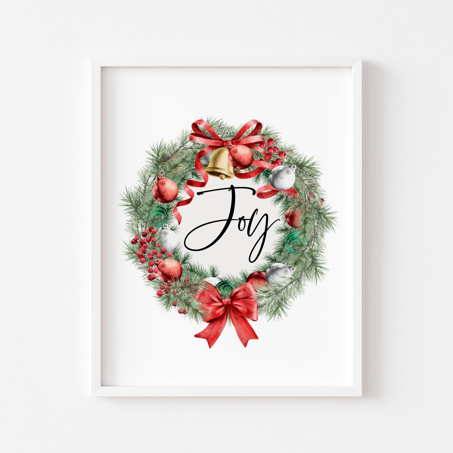 Joy watercolour Christmas home decor wreath xmas seasonal unframed wall art poster print