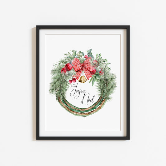 Joyeux Noel watercolour Christmas wreath xmas seasonal unframed wall art poster print