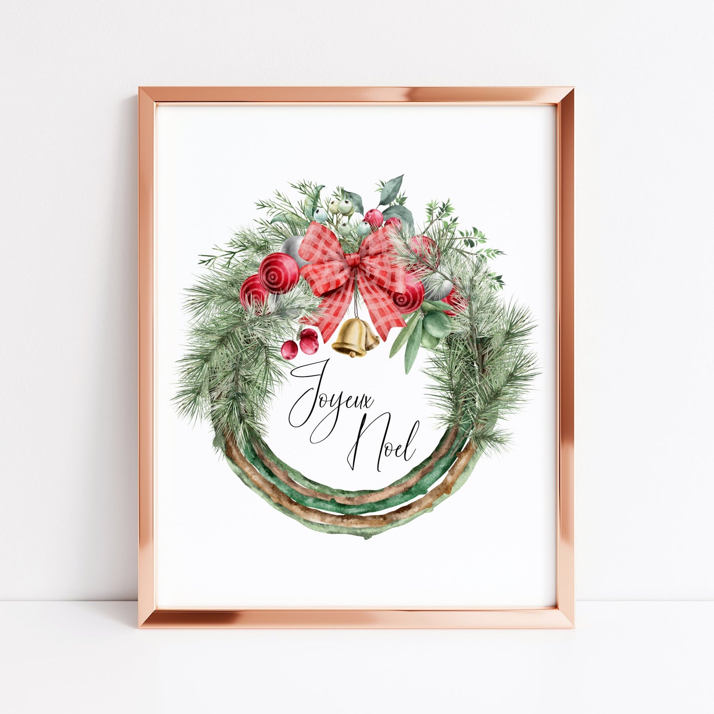 Joyeux Noel watercolour Christmas wreath xmas seasonal unframed wall art poster print