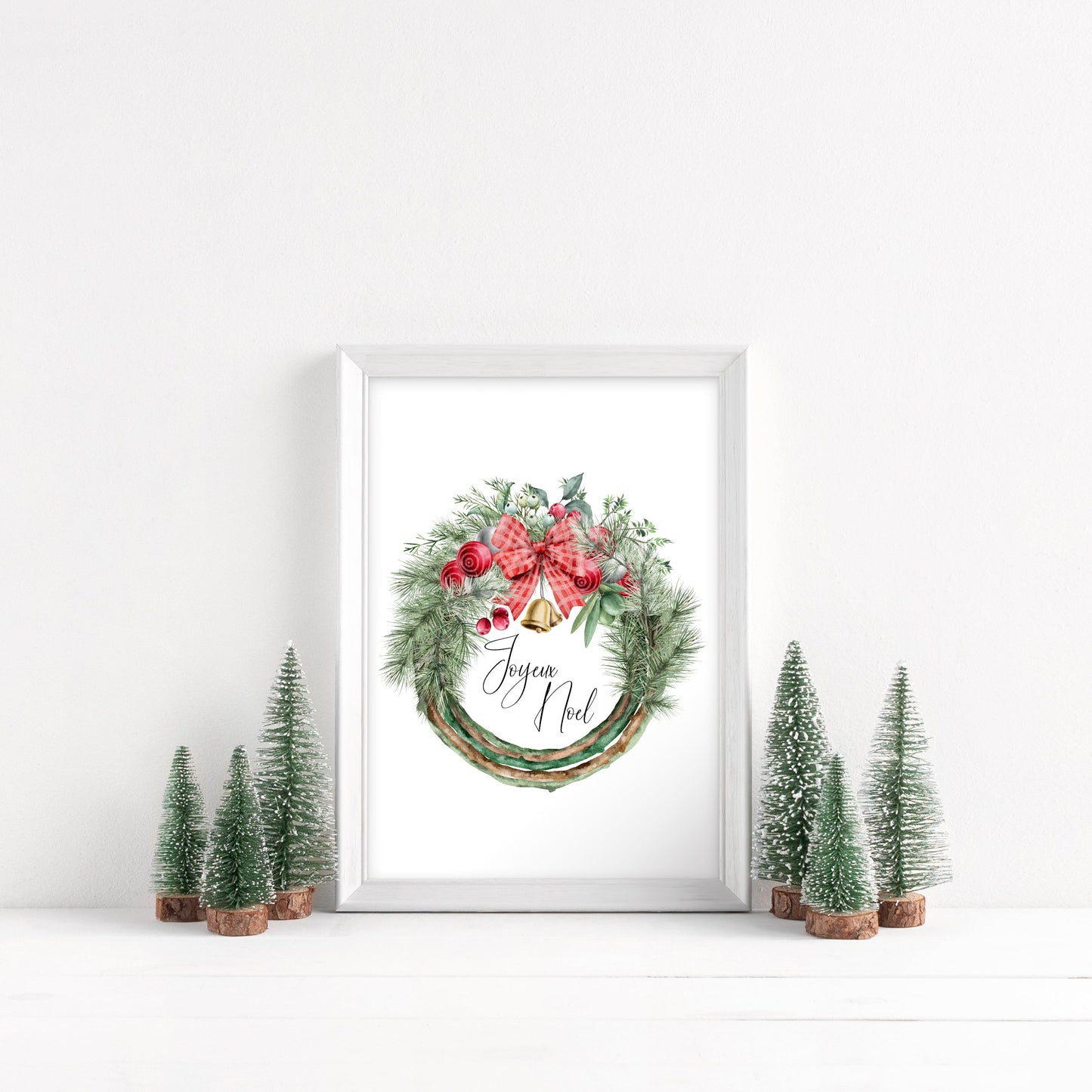 Joyeux Noel watercolour Christmas wreath xmas seasonal unframed wall art poster print