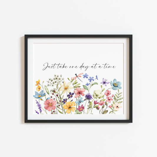 Just take one day at a time blues reds wildflower landscape motivational home bedroom unframed wall art poster print
