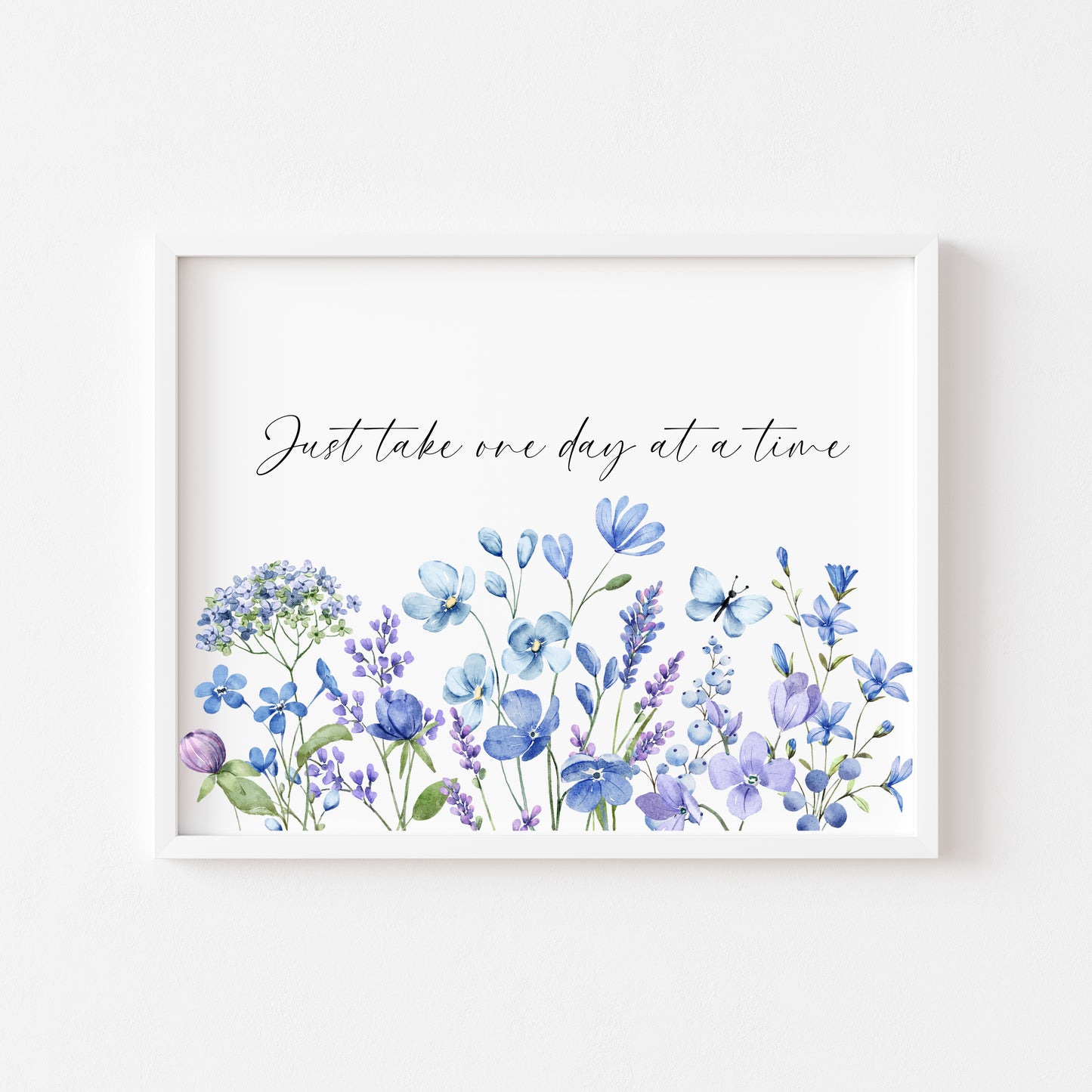 Just take one day at a time blue purple lilac wildflower landscape motivational home bedroom unframed wall art poster print