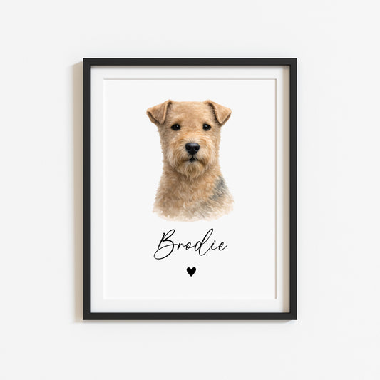 Personalised Lakeland Terrier Dog Print Custom Name Pet portrait watercolour unframed wall art