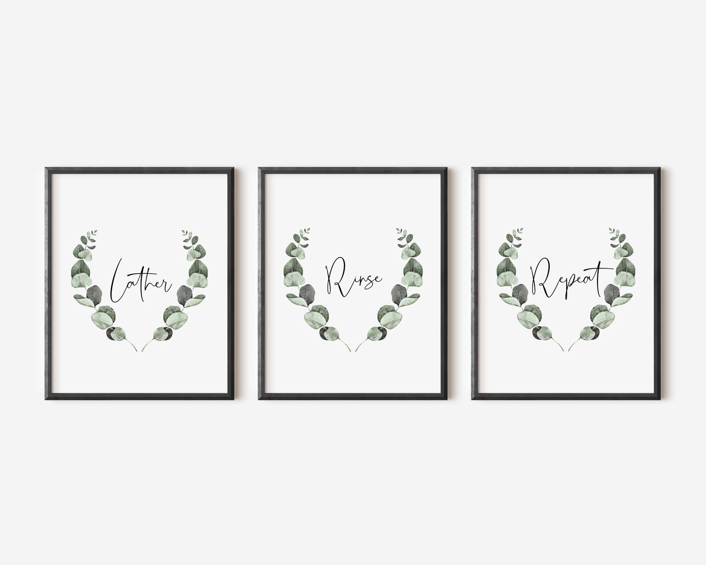 Set of 3 bathroom prints, Lather rinse repeat botanical bathroom washroom unframed wall art poster prints