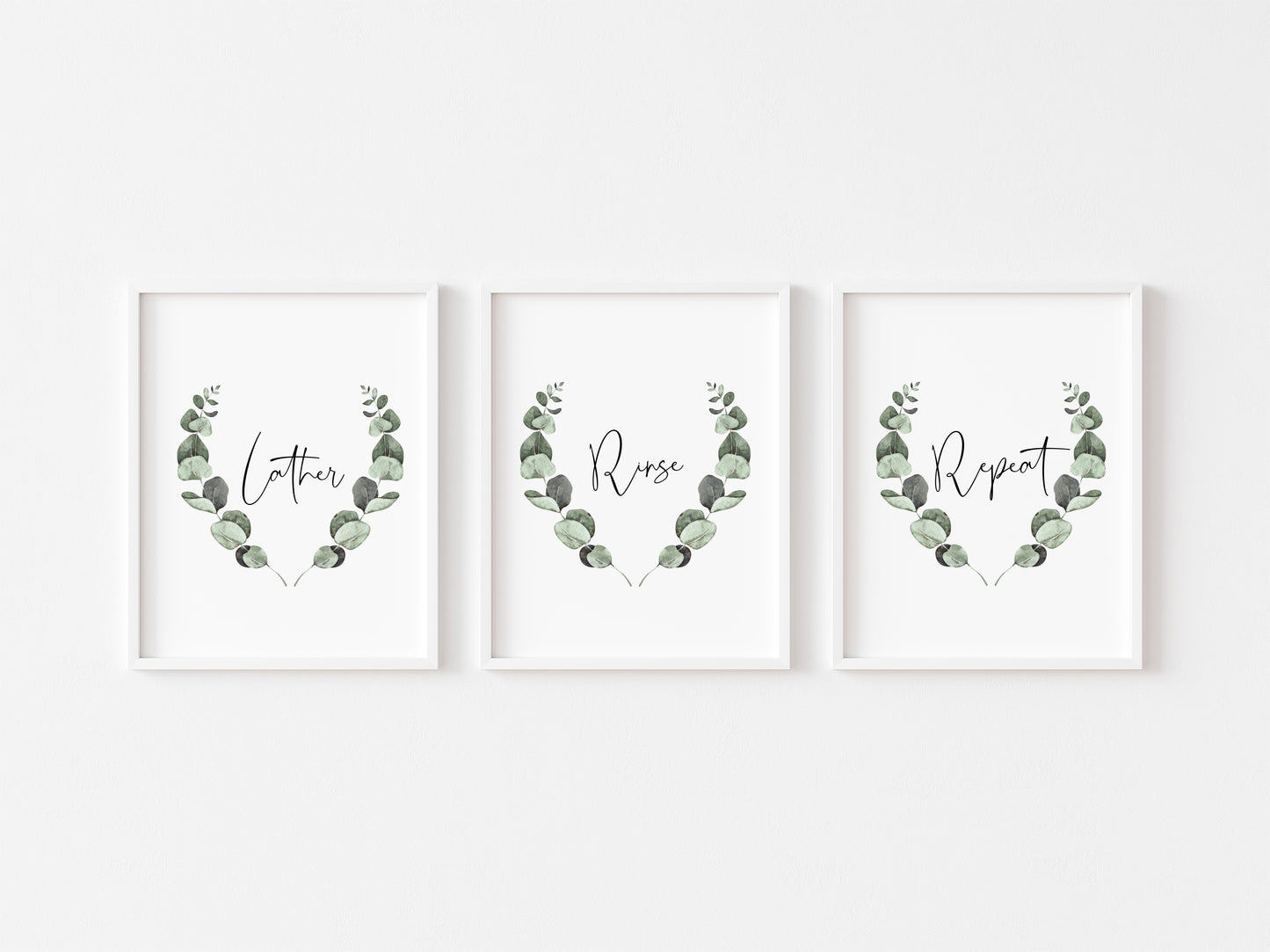 Set of 3 bathroom prints, Lather rinse repeat botanical bathroom washroom unframed wall art poster prints