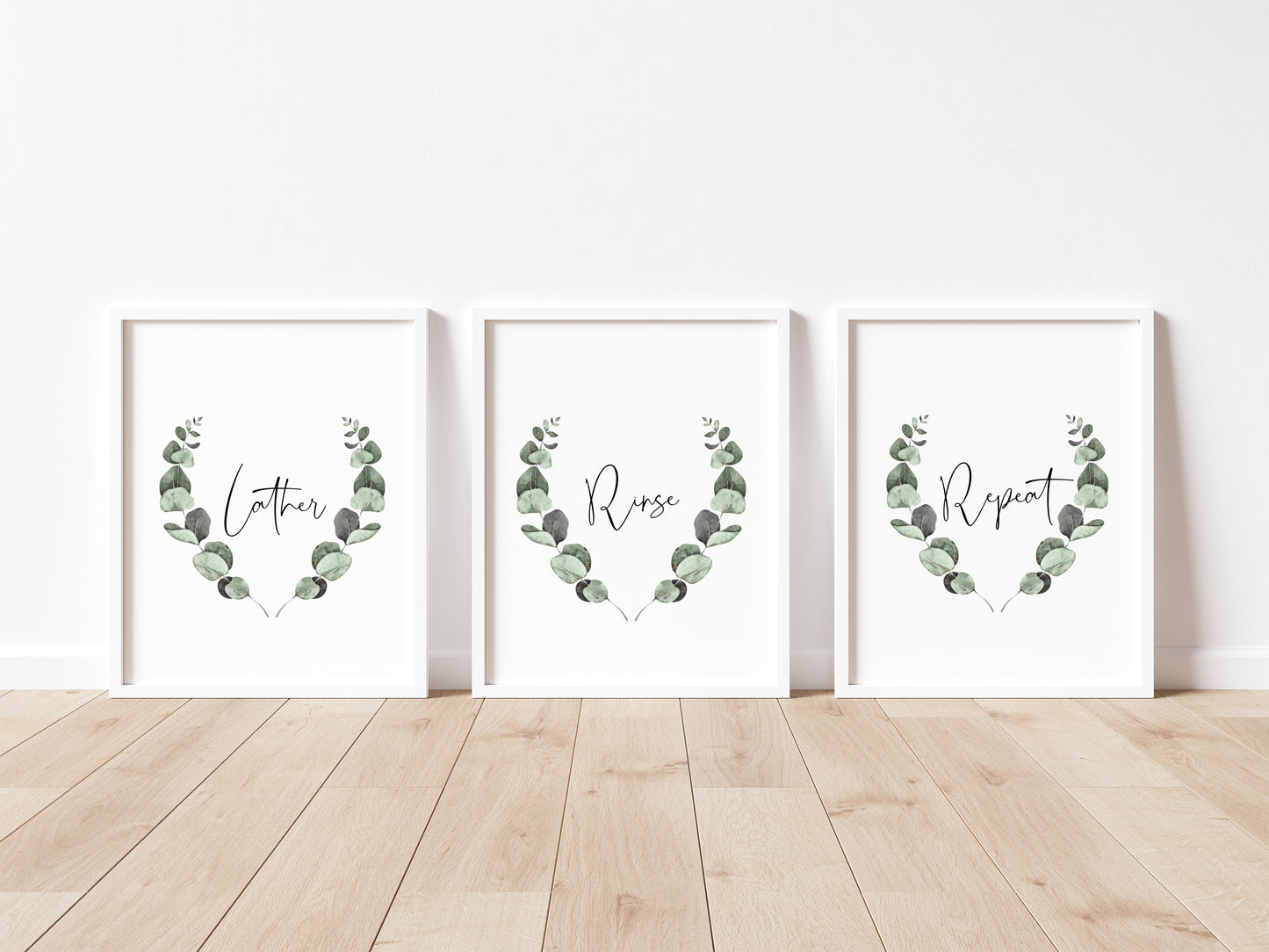 Set of 3 bathroom prints, Lather rinse repeat botanical bathroom washroom unframed wall art poster prints