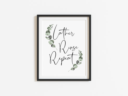 Lather Rinse Repeat watercolour botanical double stem bathroom unframed wall art print
