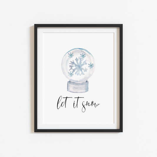 Let it snow, watercolour snow globe Christmas seasonal unframed wall art poster print