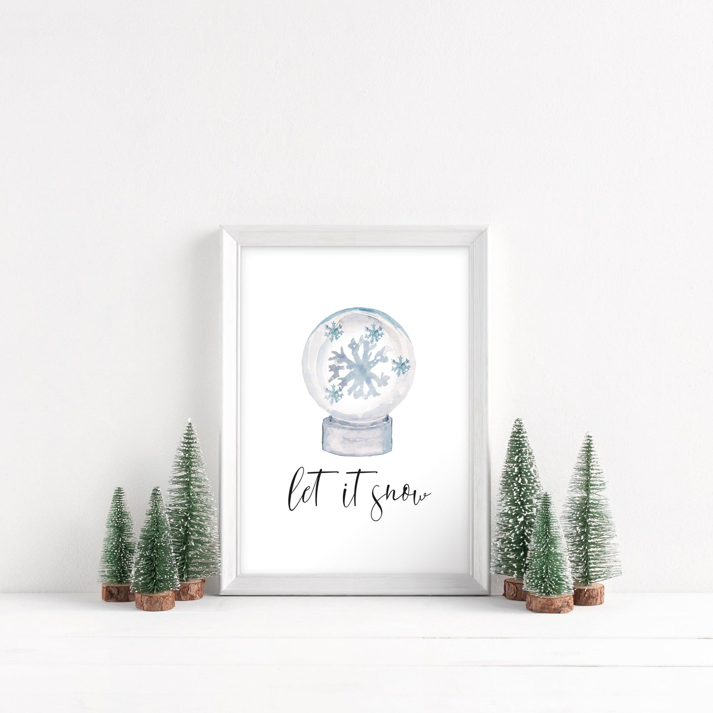 Let it snow, watercolour snow globe Christmas seasonal unframed wall art poster print