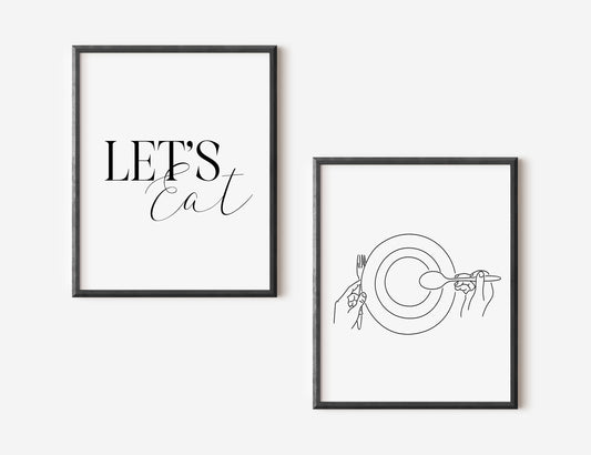 Set of 2 kitchen prints Let's eat kitchen prints unframed wall art poster prints kitchen accessories kitchen art set