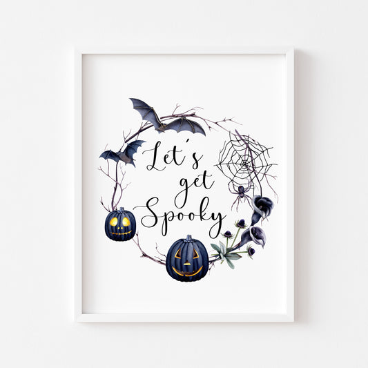 Let's get spooky Halloween watercolour spooky wreath seasonal unframed wall art poster print