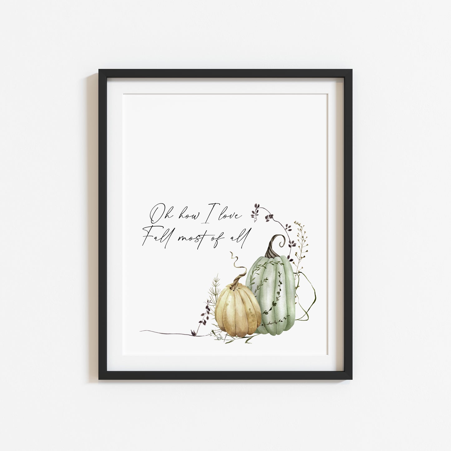 Autumn print, oh how I love fall most of all green & cream pumpkin unframed wall art poster print