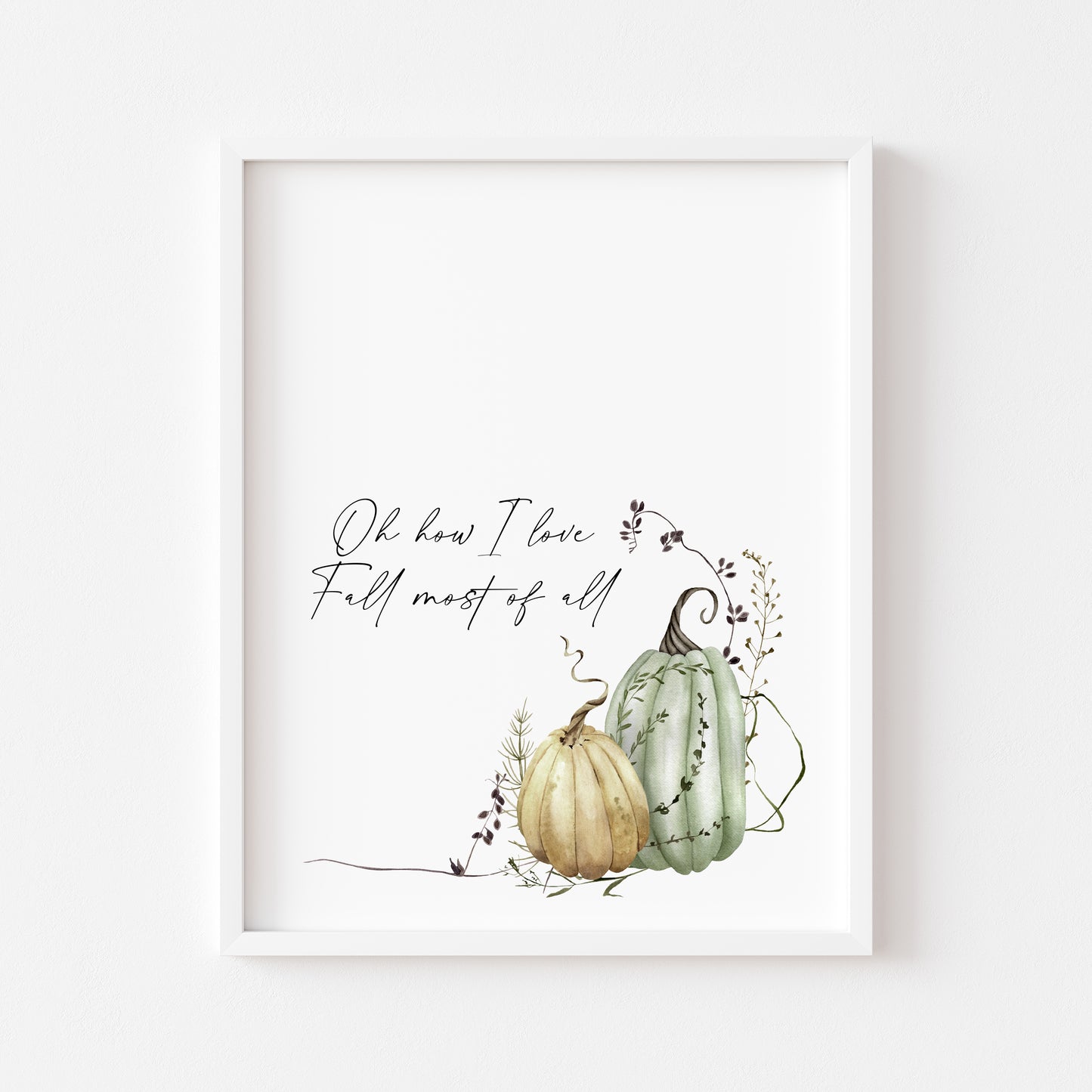 Autumn print, oh how I love fall most of all green & cream pumpkin unframed wall art poster print