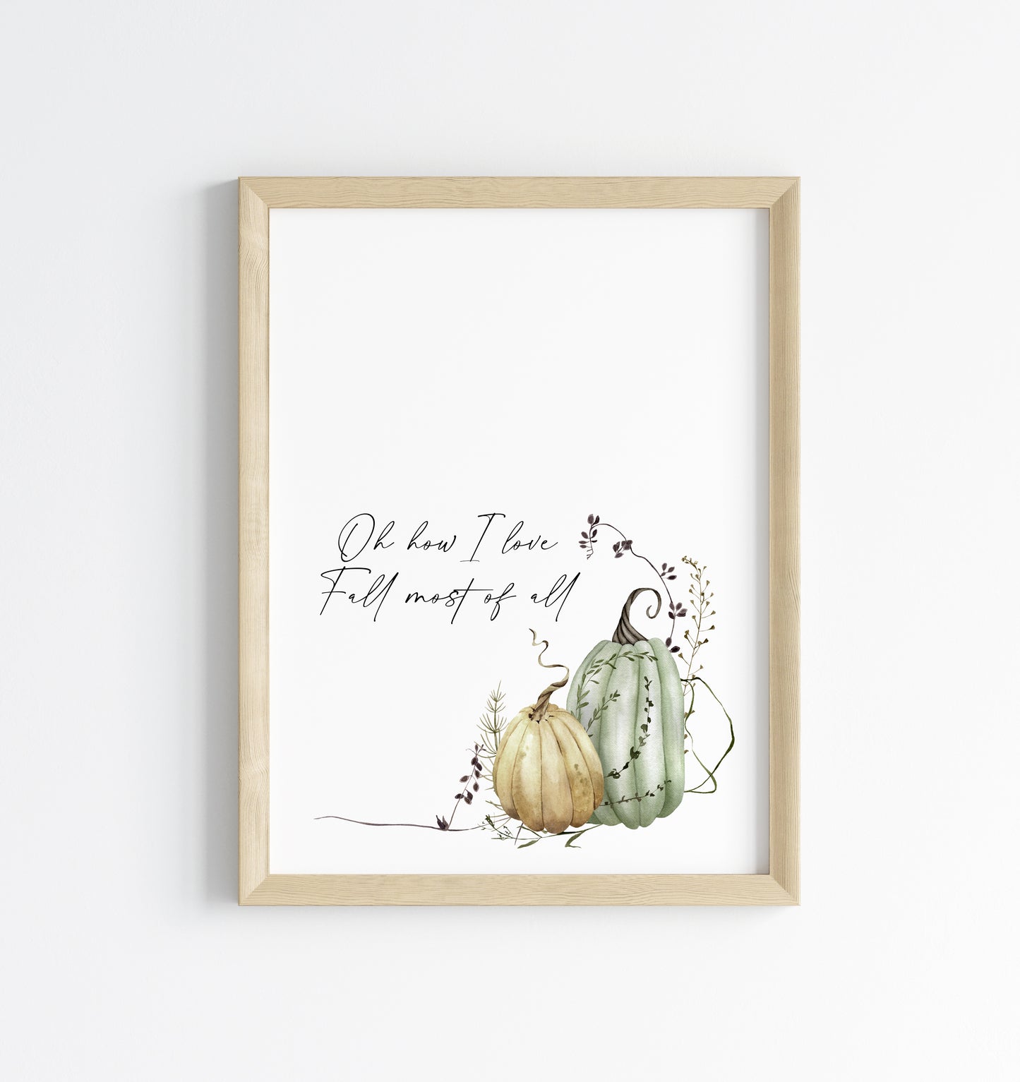Autumn print, oh how I love fall most of all green & cream pumpkin unframed wall art poster print