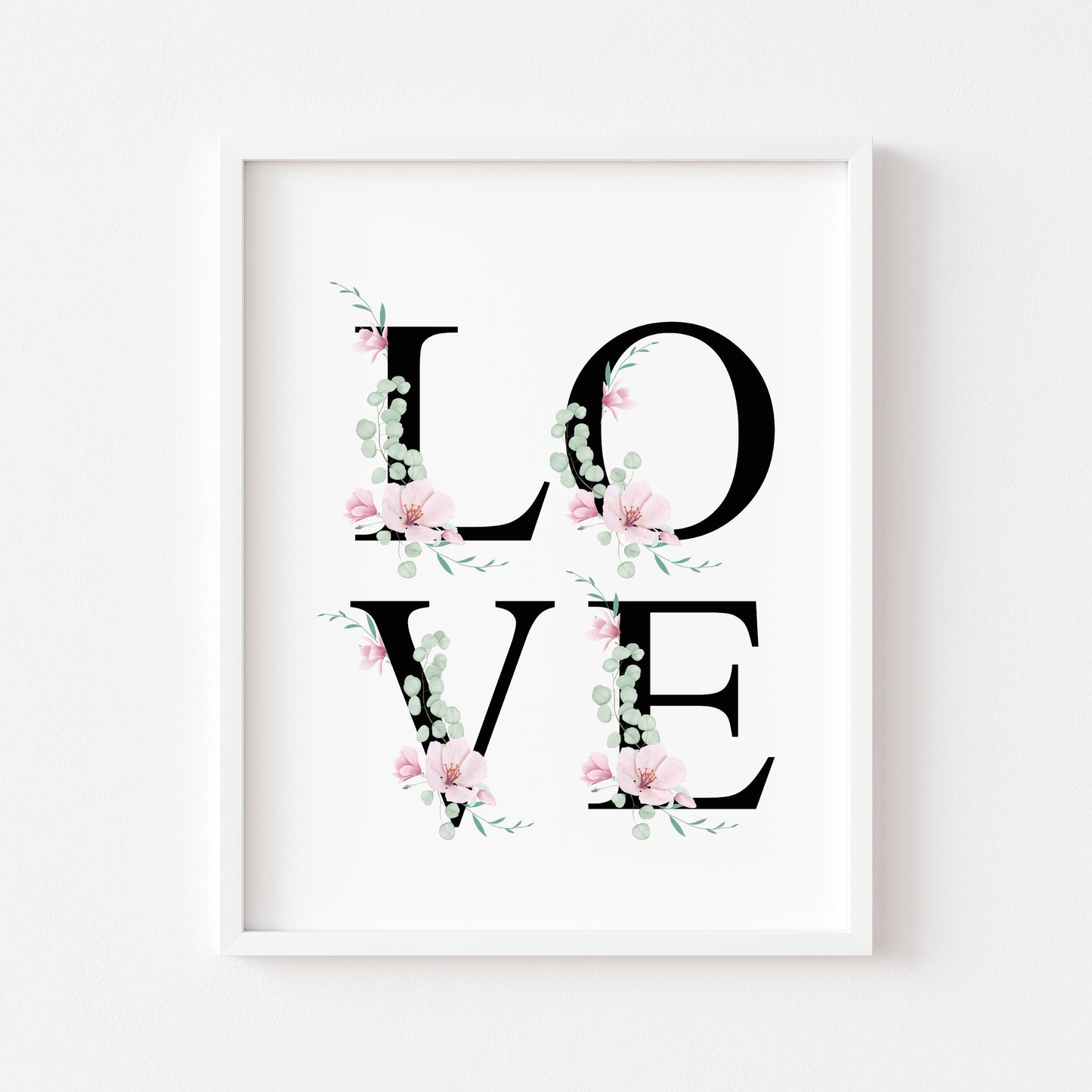 Home print, Love letters black and pink magnolia floral home bedroom unframed wall art poster print