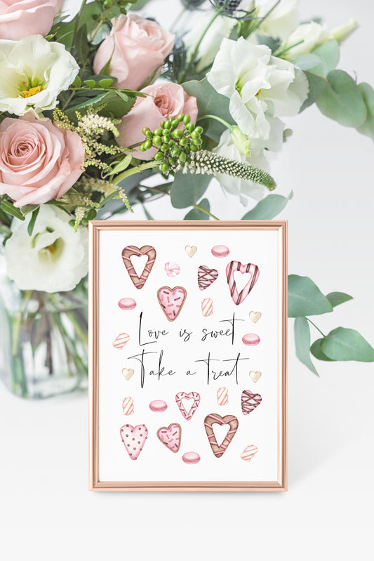 Sweet sign, Wedding sign, Love is sweet take a treat watercolour sweet biscuit treats wedding sign unframed wall art poster print