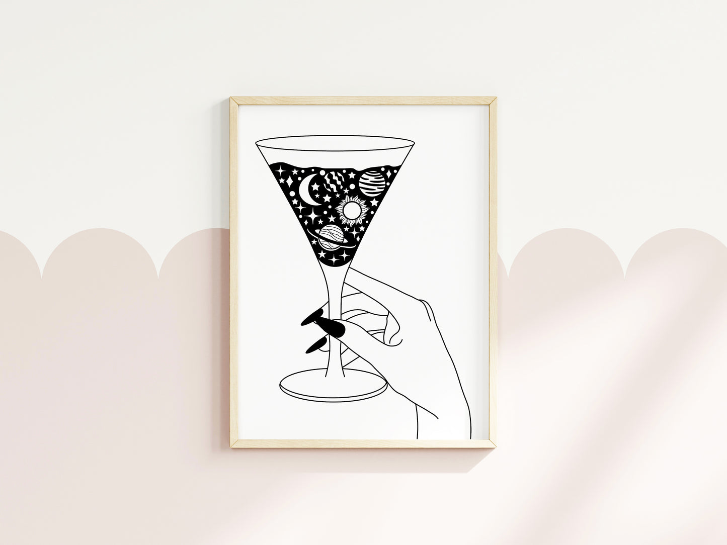Bedroom kitchen print, Celestial Martini glass solar system kitchen bar bedroom unframed wall art poster print