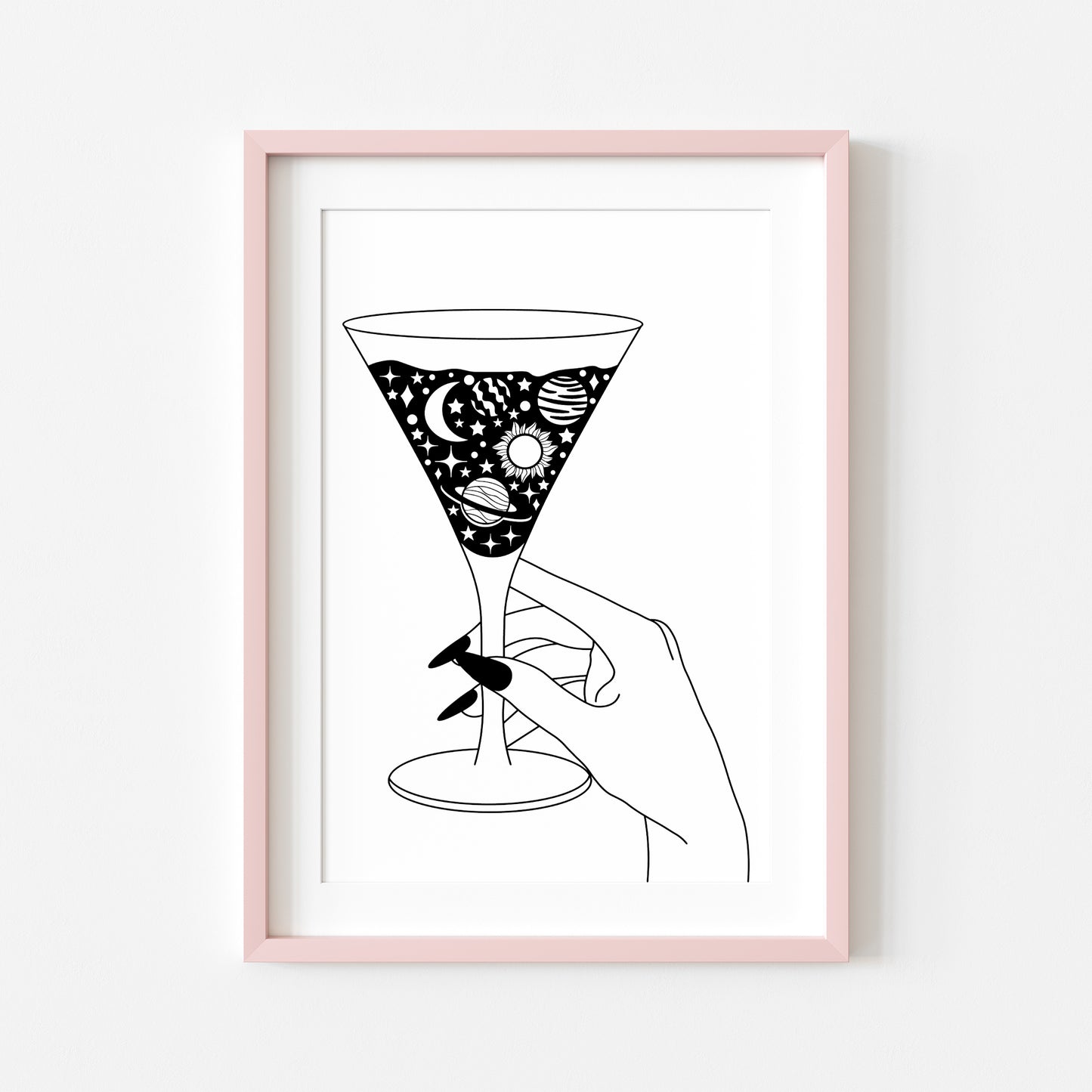 Bedroom kitchen print, Celestial Martini glass solar system kitchen bar bedroom unframed wall art poster print
